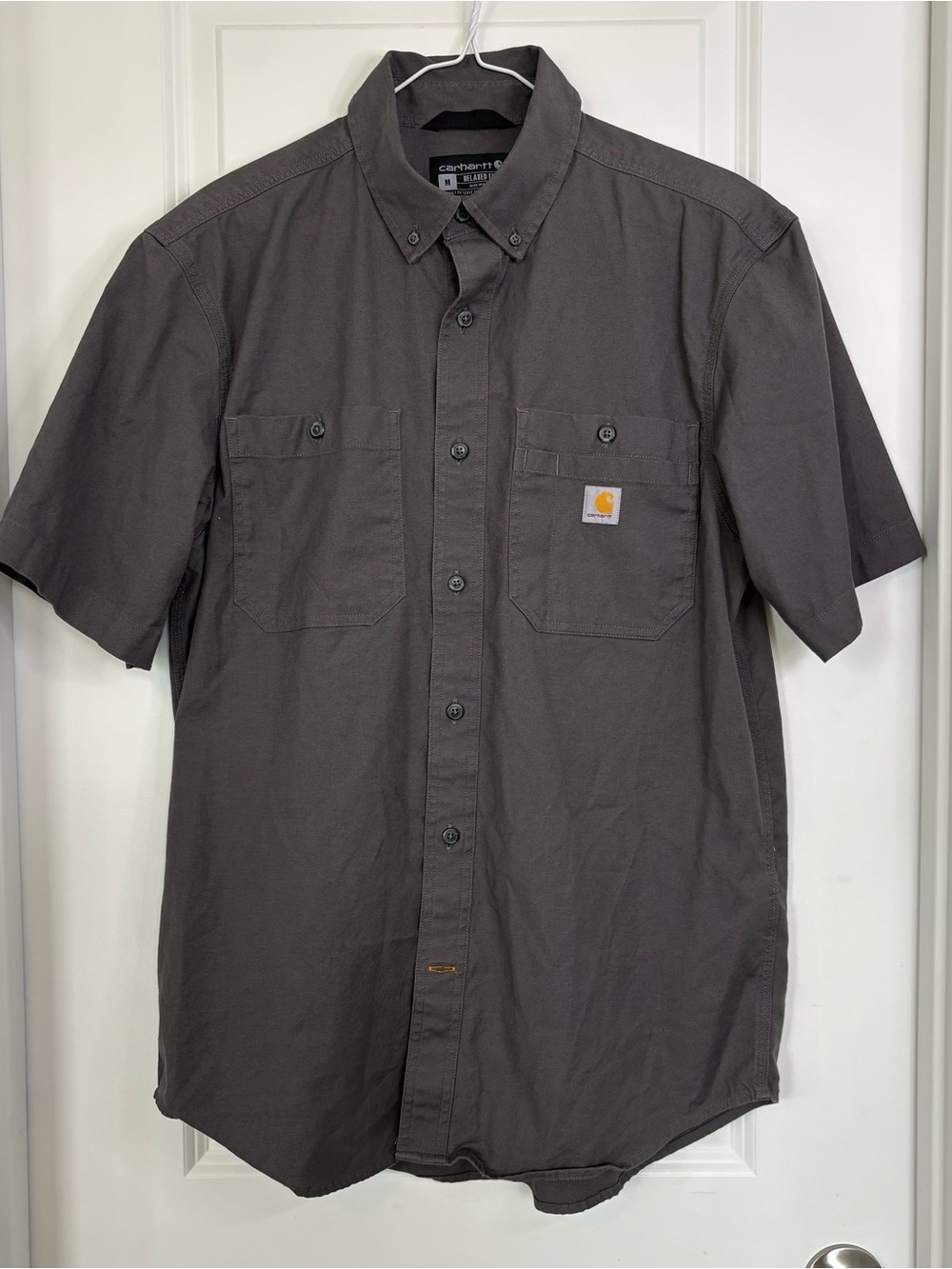 Carhartt Shirt Mens Medium M Grey Short Sleeve Button Front Work Relaxed Fit Poc